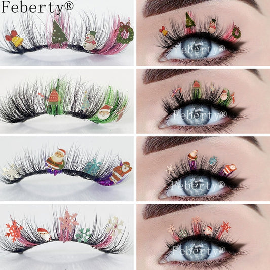 15/20mm Faux Mink Lashes With Christmas cartoon glitter lash Christmas Party Cosmetics False colored Eyelashes