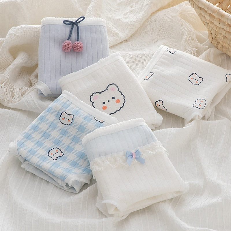 5Pcs/Set Cotton Underwear For Women Panties Cute Love Briefs Mid Waist Seamless Breathable Underpants Lingerie