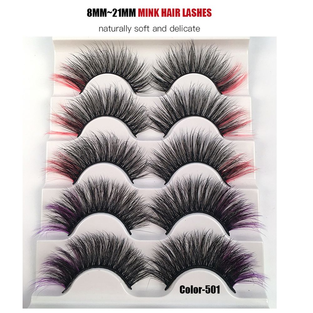 1/5Pairs Eye Lashes Cruelty Free Silk Lace Colored Eyelashes Dramatic Purple/pink/blue Cilias ombre blue eyelashes