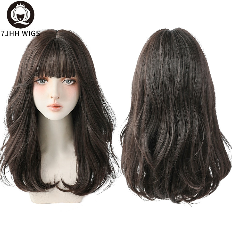 Blue Deep Wave Wig With Bangs Long Omber Brown Hair Layered Heat Resistant Cosplay Party Synthetic Wig