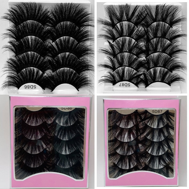 5 Pairs Mink Hair Lashes 25mm 5D Fluffy Soft Fals Eyelashes Natural Long Thick Eyelash extension Reusable Fake Lash