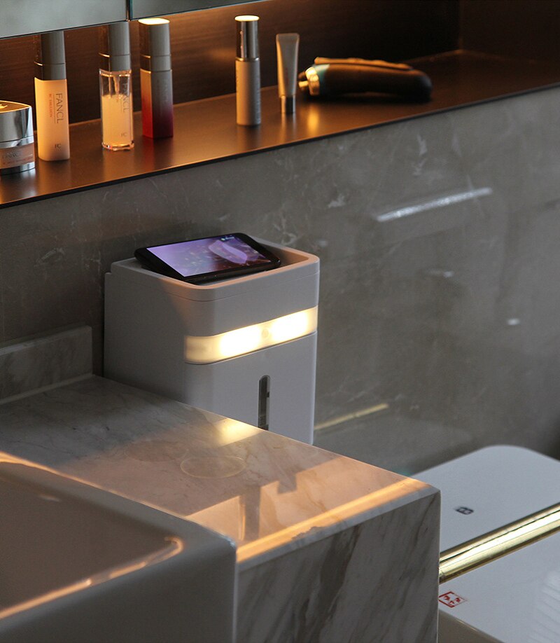 Toilet Paper Holder with Induction Light Bathroom Accessories Storag Rack Bathroom Shelf for Home Improvement Wall Shelf