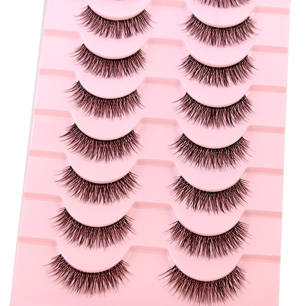 10 Pairs3D Mink Invisible Lash Handmade Crisscross Eyelashes Clear Band Soft Strip Eyelash Natural Long Wispy False Lashes
