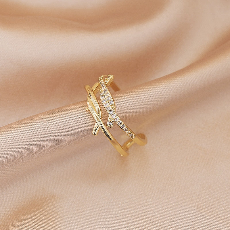 Luxury Gold Color Pearl Zircon Rings Vintage Sexy Open Joint Elegant