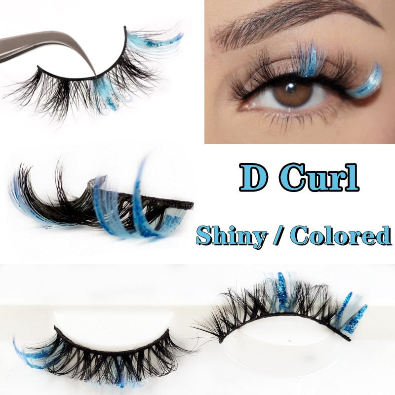Shiny Red Blue Purple Pink Mix 3D Colored Eyelashes Ombre Vegan Strip D Curl Lashes Natural Dramatic Glitter Lashes