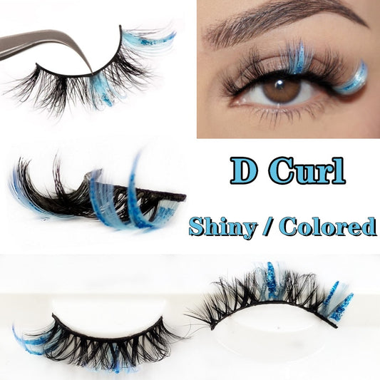 Shiny Red Blue Purple Pink Mix 3D Colored Eyelashes Ombre Vegan Strip D Curl Lashes Natural Dramatic Glitter Lashes