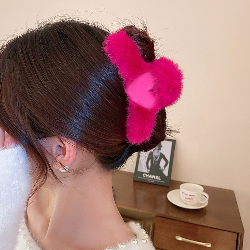 Big Rose Red Hair Clips Winter Plush Soft Popular Hair Catch Cute Warm Hair Accessories y2k Accessories Handmade