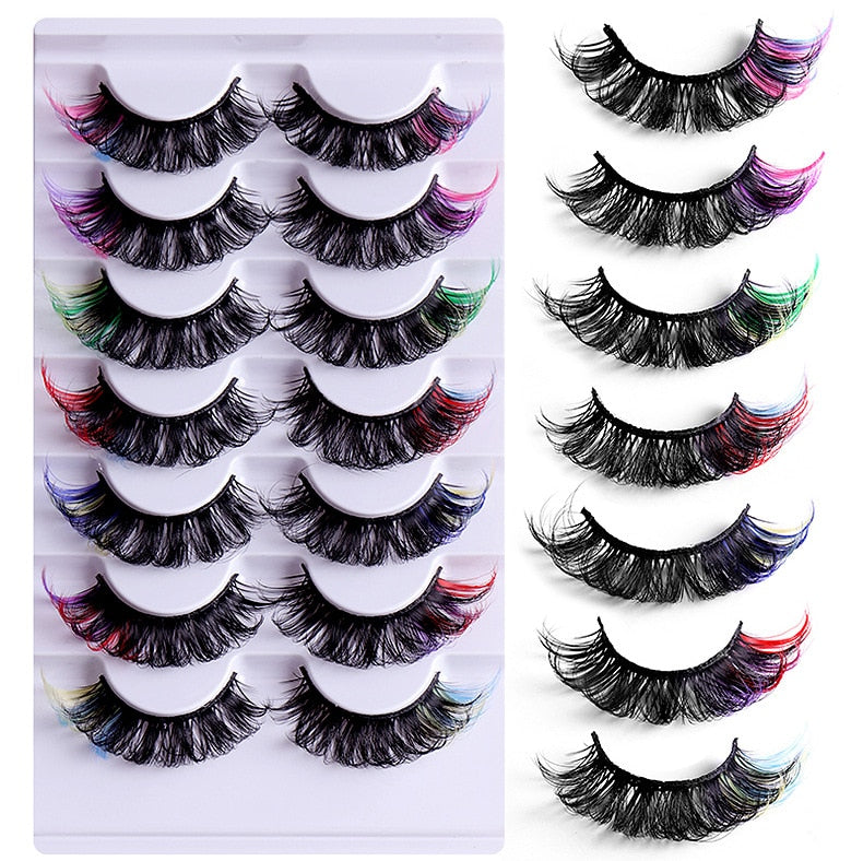 7pairs colored lashes makeup color eyelashes lash extension supplies d curl strip lashes