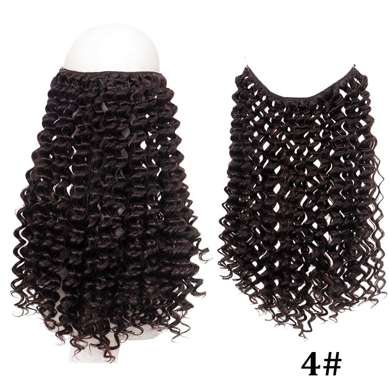Natural Synthetic Hair Extension Clipless Invisible Hair Extension Ombre Black Curly Long Wig for Women Hair Extensions