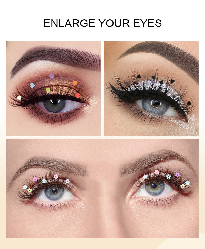 7D Mink Sequins False Eyelashes Peach Heart Glitter Stickers Extension Curler Natural Eye Lashes