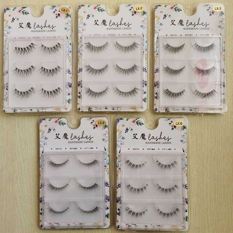 3 Pairs Mink Eyelashes Little Devil False Lash Extension Natural Fairy Wispy Lash Cross Curling Fairy False Eyelashes