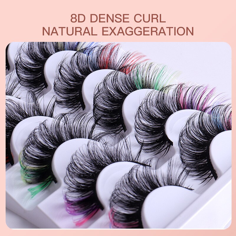 7pairs colored lashes makeup color eyelashes lash extension supplies d curl strip lashes