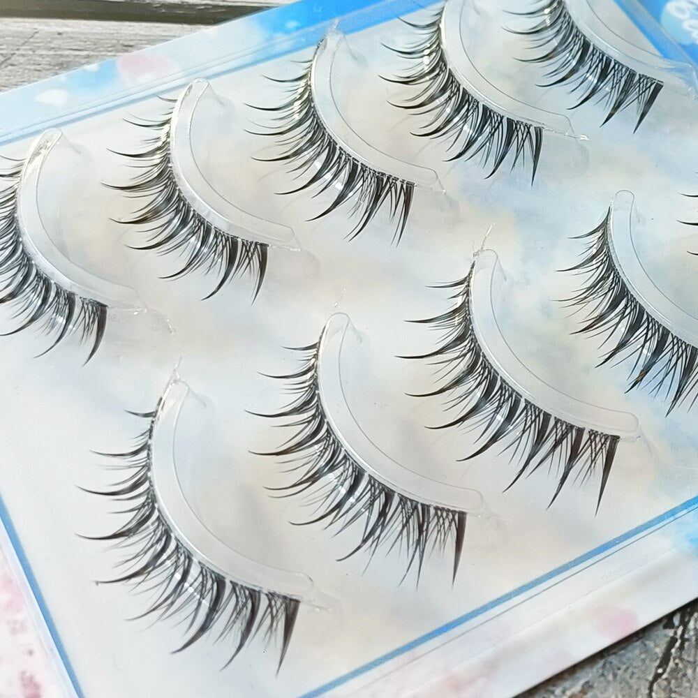 5 Pairs Natural Air False Eyelashes Cos Fairy Japanese Eyelashes Handmade Transparent Terrier Thick Curling Eyelash