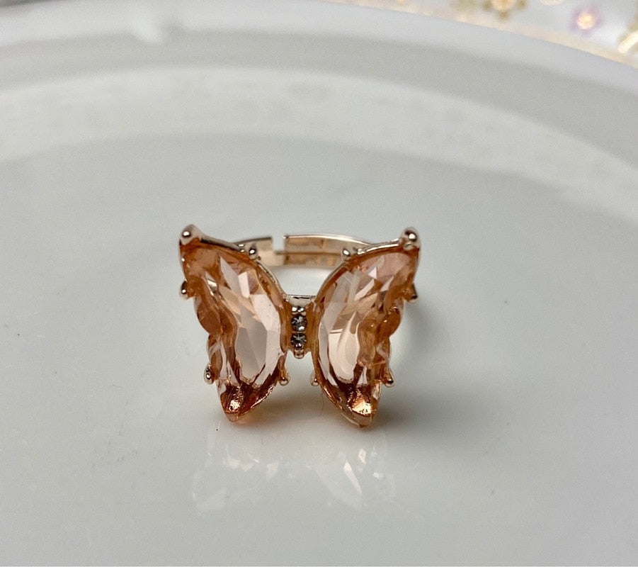 Crystal Butterfly Rings for Women Atmospheric Luxury Anillos Romantic Gift Alloy Ornaments