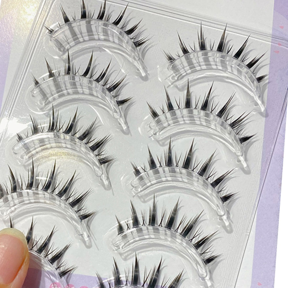 Natural False Eyelashes 5pairs 3D Faux Mink Eyelash Wispy Fluffy Soft Extension Hand Made Short Fake Lashes