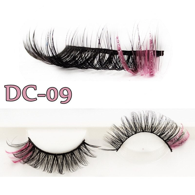 Shiny Red Blue Purple Pink Mix 3D Colored Eyelashes Ombre Vegan Strip D Curl Lashes Natural Dramatic Glitter Lashes