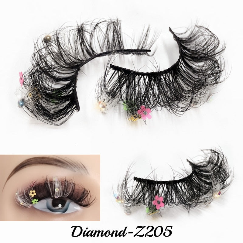 20MM Faux Mink Color Diamond Butterfly Flower Eyelashes Fluffy Wispy Thick Blue Pink Red Bulk False Lashes