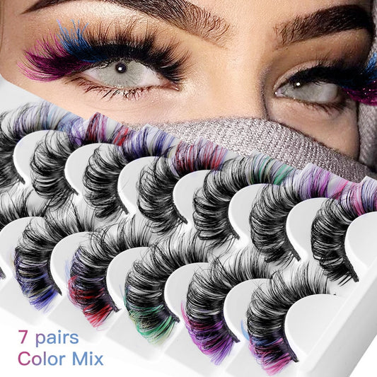 Lashes extensions Russian Volumes 7 Pairs Colorful False Eyelashes D Curl Natural Fluffy Colored Makeup Faux Eyelash maquiagem