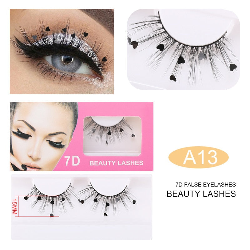 7D Mink Sequins False Eyelashes Peach Heart Glitter Stickers Extension Curler Natural Eye Lashes