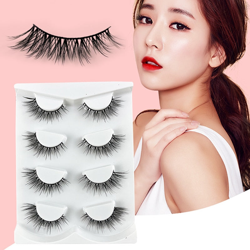 4 Pairs Eyelashes Extension Natural False Eyelashes Cross Long Winged Eyelash End Eye Elongated Big Eye Lashes Lolita Eyelashes