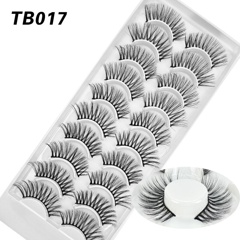 10 Pairs Natural 3d Faux Mink False Eyelashes Dense Curls Slim Short Lashes Cosplay Dramatic Eyelashes
