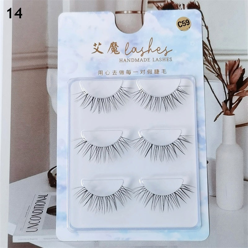 3 Pairs Mink Eyelashes Little Devil False Lash Extension Natural Fairy Wispy Lash Cross Curling Fairy False Eyelashes