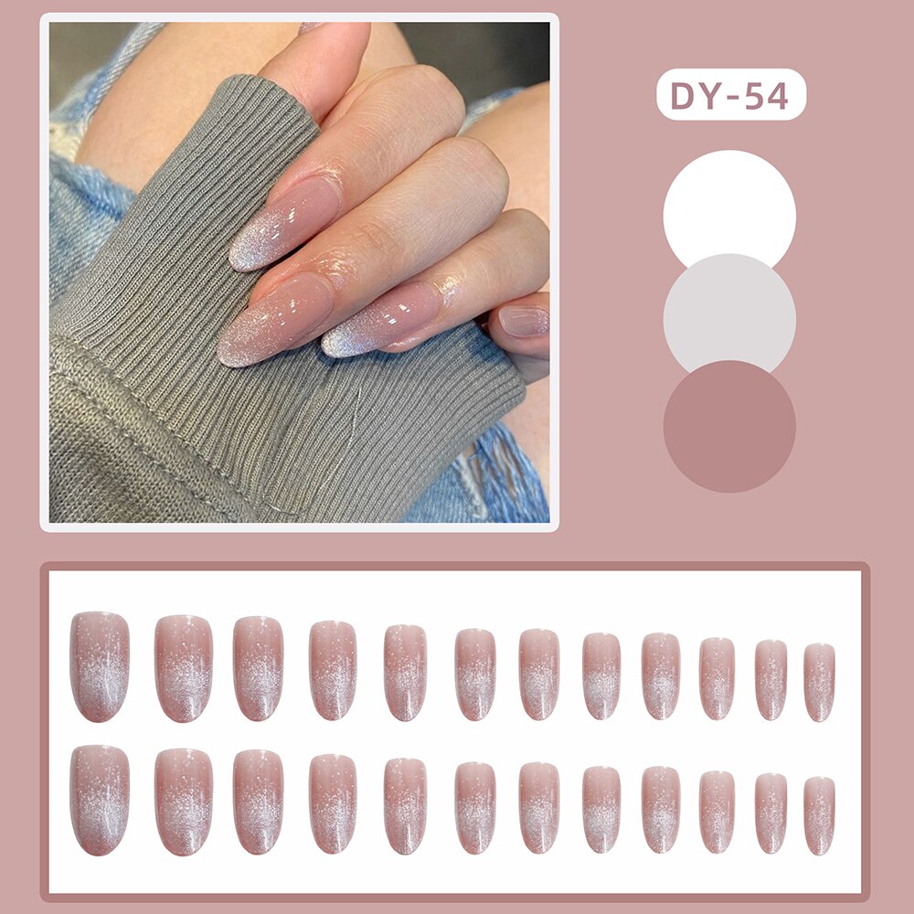 24pcs Cat Eye False Nail Deep Blue Color Fake Nail Tips Full Cover Nail Art Long Coffin Ballet Press on Nail Manicure Nail Tips