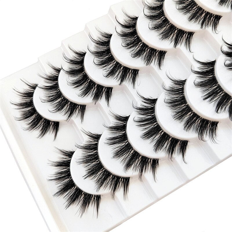 10Pairs Transparent Band Lashes Natural Long 3D Faux Mink False Eyelashes Handmade Fluffy Volume Eye Lash Cilios