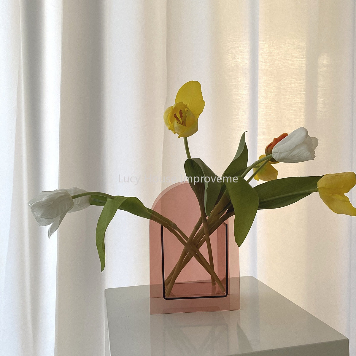 Rainbow Color Acrylic Vases Floral Container Decorative Home Office Decoration