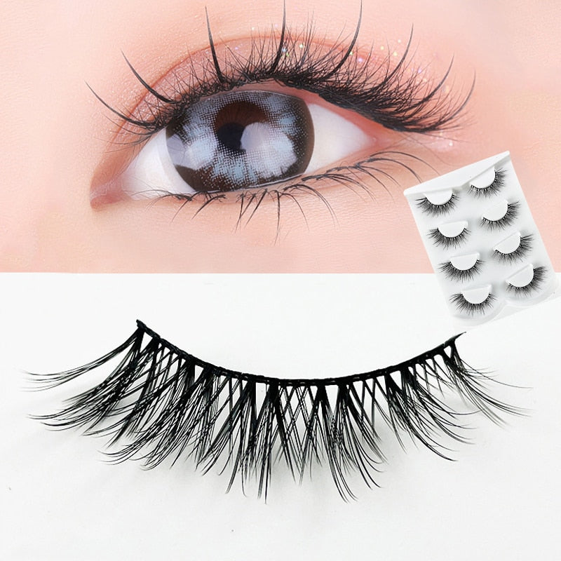 4 Pairs Eyelashes Extension Natural False Eyelashes Cross Long Winged Eyelash End Eye Elongated Big Eye Lashes Lolita Eyelashes