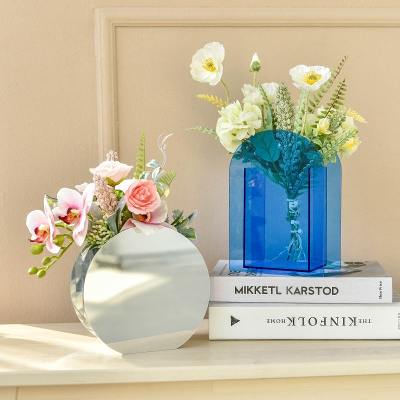 Rainbow Color Acrylic Vases Floral Container Decorative Home Office Decoration
