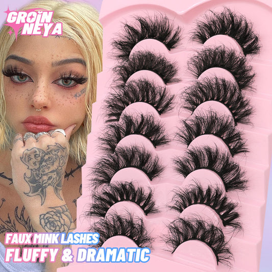 7 Pairs Fluffy Mink Lashes Eyelashes Thick Long Faux Mink Eyelashes Long Lasting Dramatic Volume lashes Extension