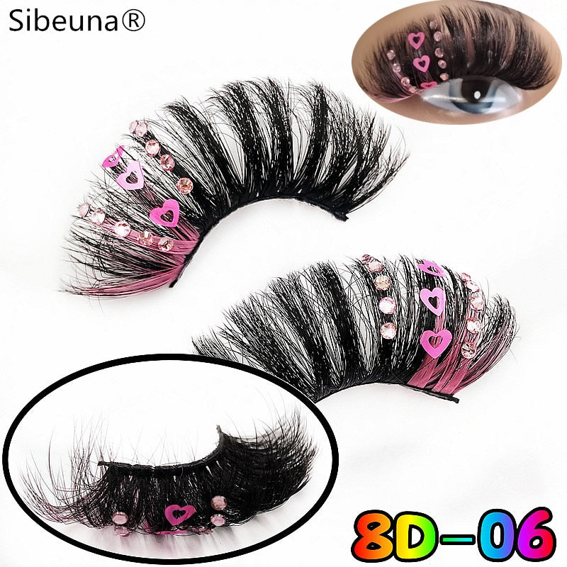 8D Diamond Glitter Lashes Faux Mink 25MM Fluffy Color Streaks Cosplay Eyelashes