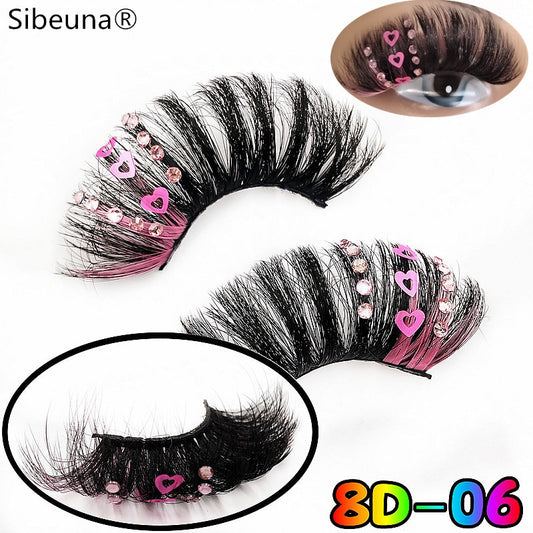 8D Diamond Glitter Lashes Faux Mink 25MM Fluffy Color Streaks Cosplay Eyelashes
