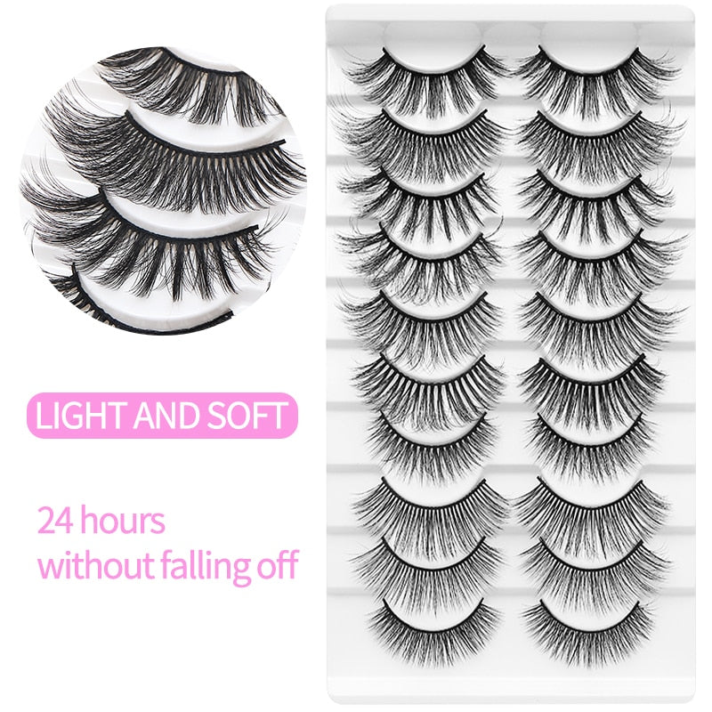10Pairs Eyelashes Natural Long False Eyelashes Bulk Extension Individual Mink Lashes