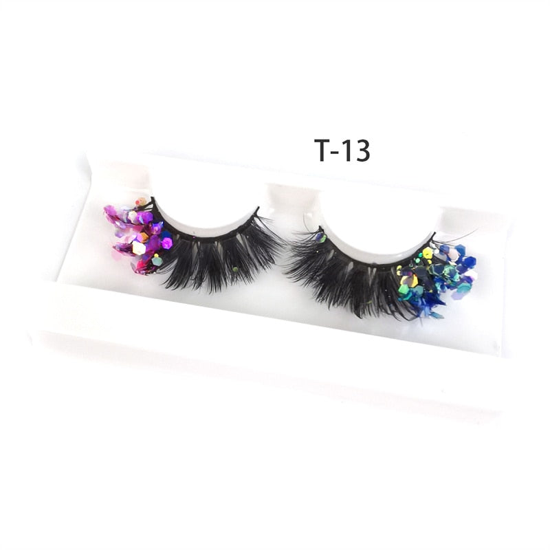 3D Diamond Shiny Fluffy Handmade Faux Mink Dramatic Decoration Eye Dress up EyeLashes Set False Eyelashes Colored Lashes