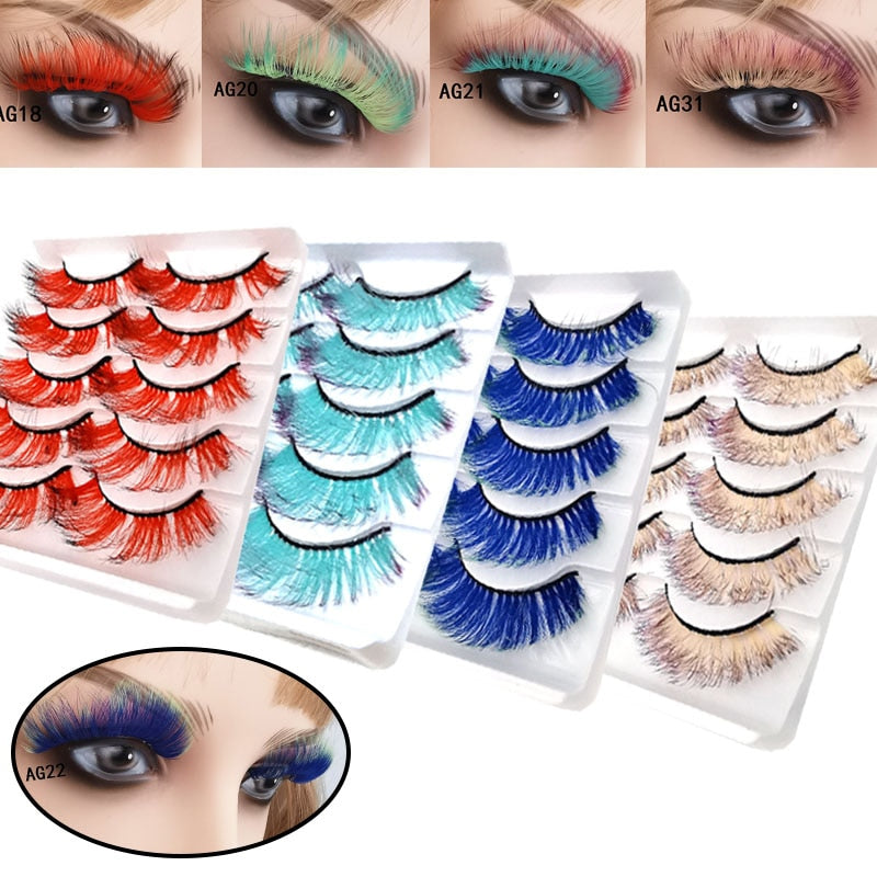 Gradient Color False Eyelashes 5pairs 3D Faux 100% Mink Fake Lashes Hair Fluffy Soft Lash Extension Reusable