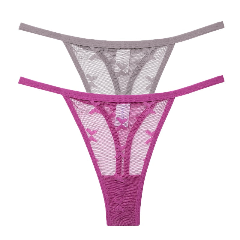 2PCS/Set Mesh Transparent Thong Women Panties Underwear Seamless G-String Female Underpants Intimates Lingerie S-XL