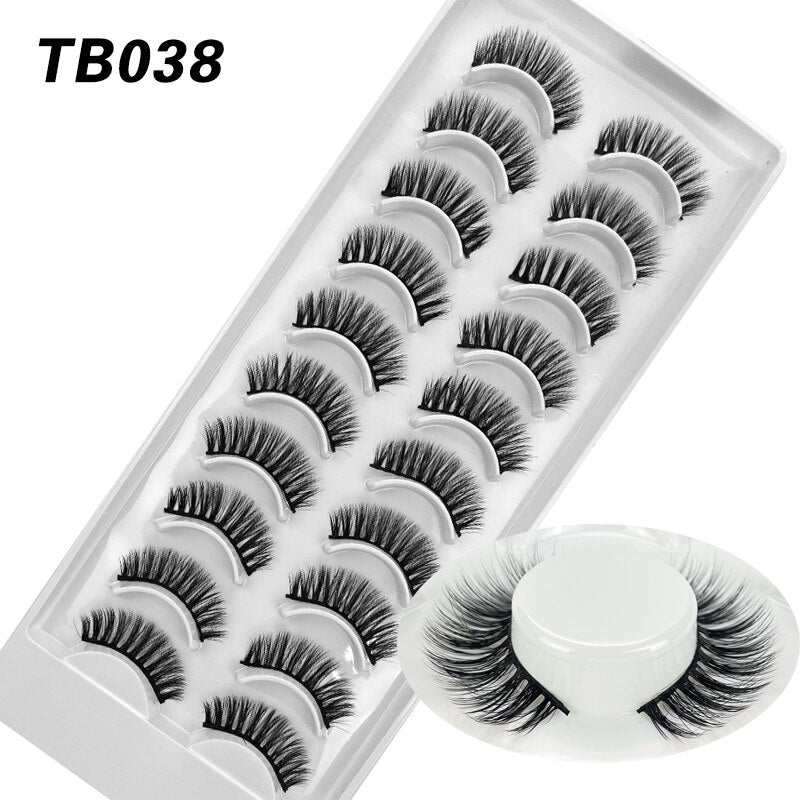 10 Pairs Natural 3d Faux Mink False Eyelashes Dense Curls Slim Short Lashes Cosplay Dramatic Eyelashes