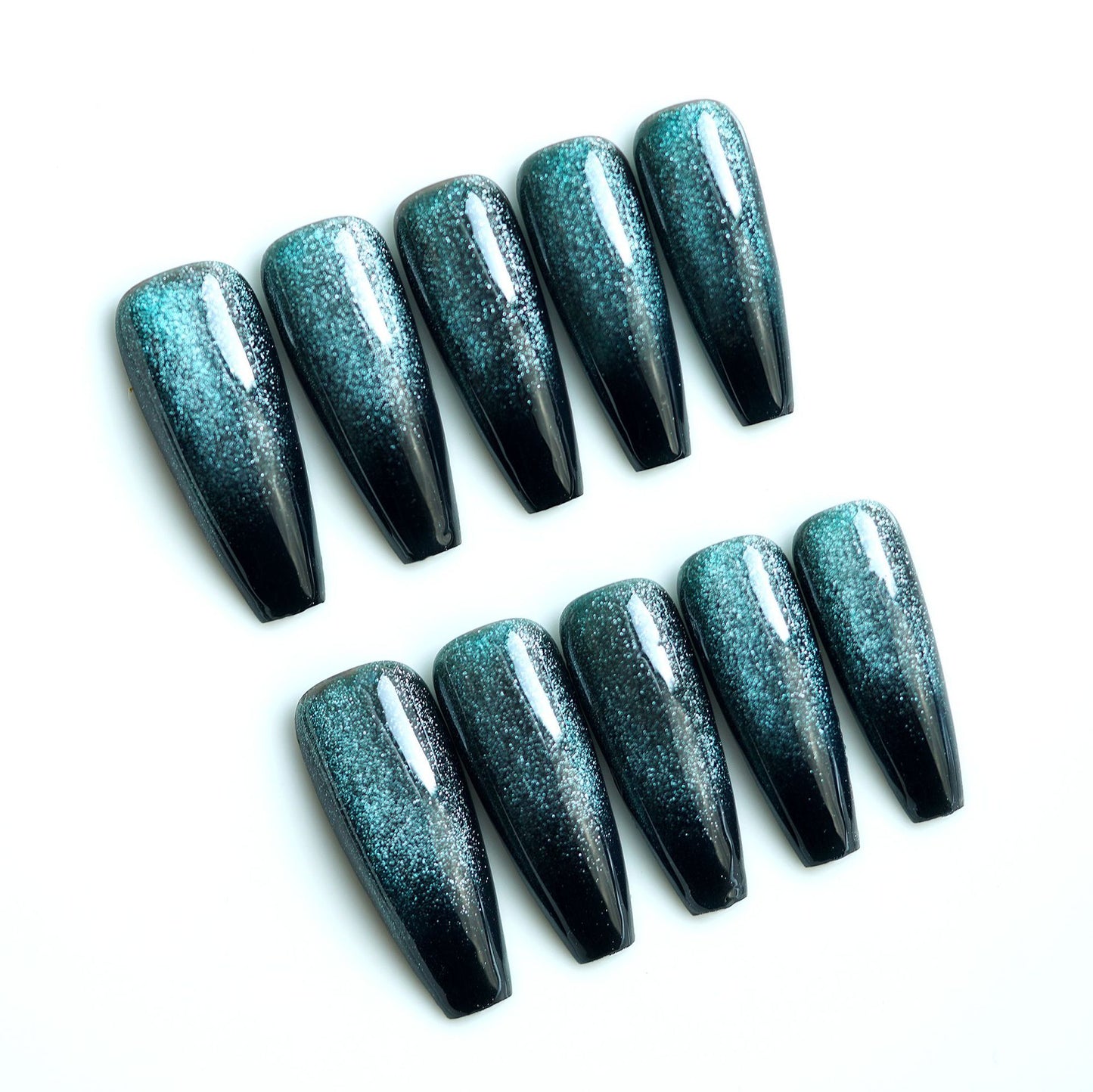 24pcs Cat Eye False Nail Deep Blue Color Fake Nail Tips Full Cover Nail Art Long Coffin Ballet Press on Nail Manicure Nail Tips