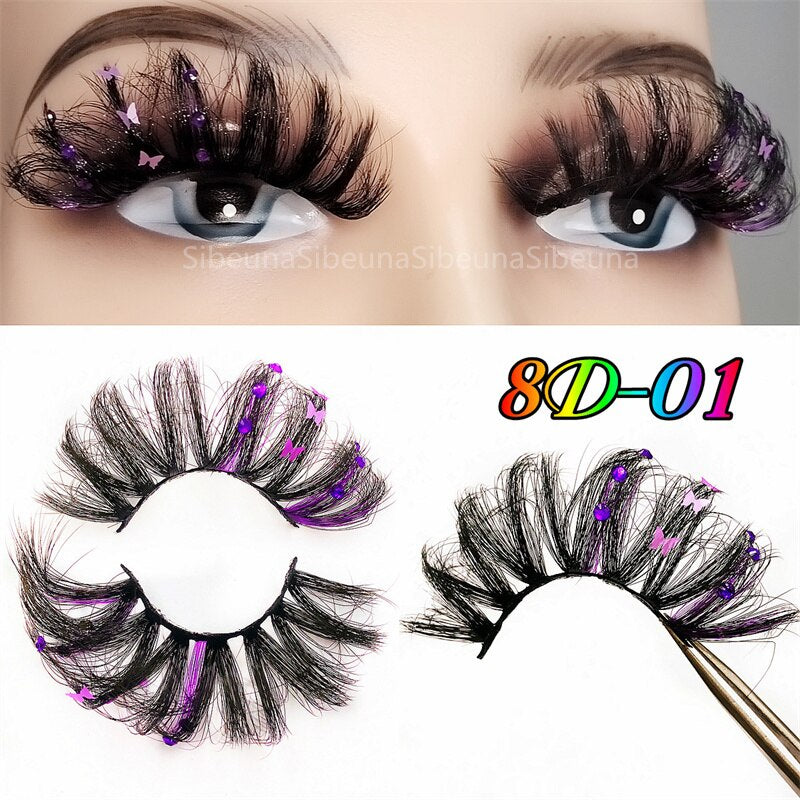 8D Diamond Glitter Lashes Faux Mink 25MM Fluffy Color Streaks Cosplay Eyelashes