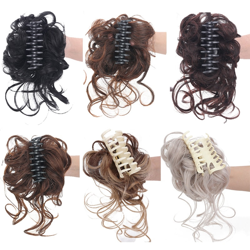 Synthetic Hair Bun Messy Scrunchies Hairpiece Accessories Claw Clip Chignon Curly Fake Hair Elastic Hair Band for Women