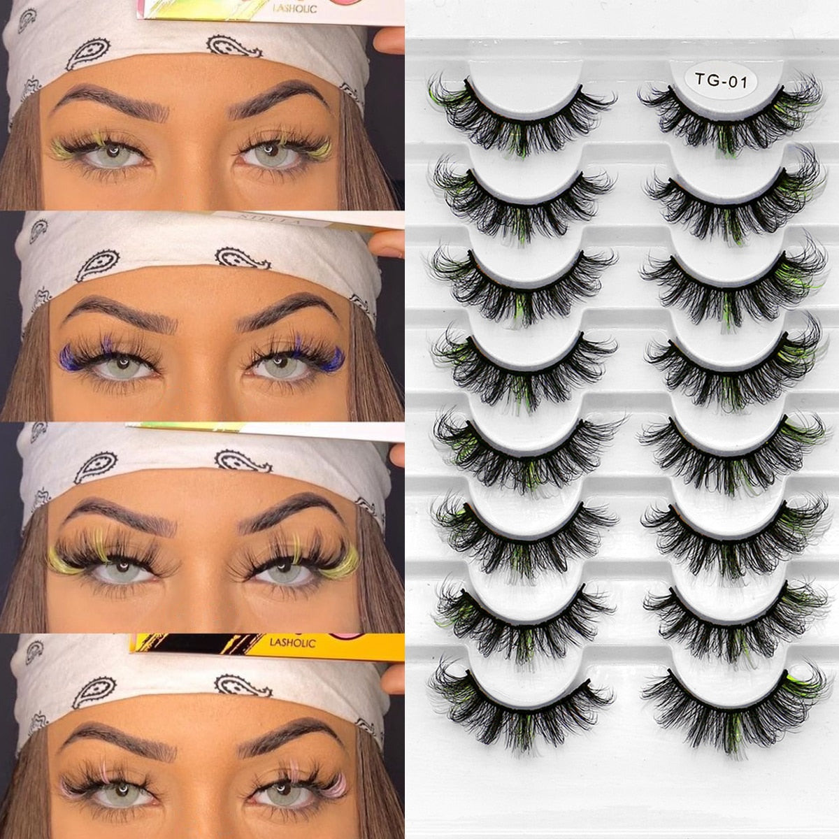 5/8pairs Colored Eyelashes Wispy Mink Lashes Natural Fluffy Cat Eye Lashes Strip 5D False Eyelashes Extension