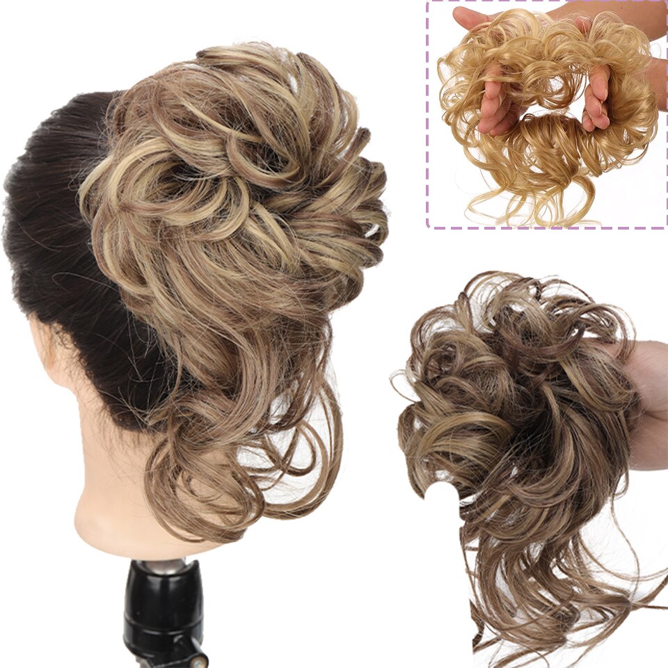 Synthetic Hair Bun Messy Scrunchies Hairpiece Accessories Claw Clip Chignon Curly Fake Hair Elastic Hair Band for Women