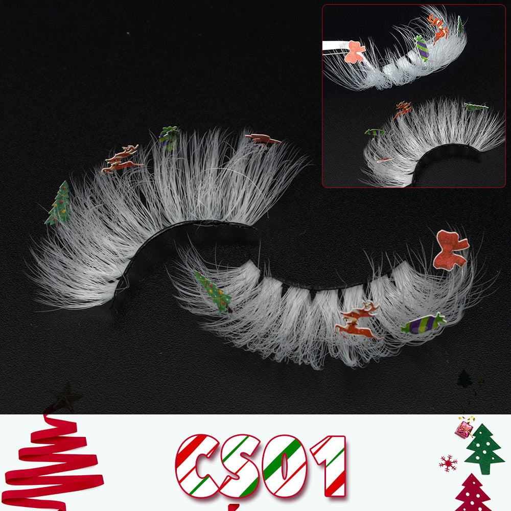 Faux Mink Lashes with Christmas Cartoon 3D False Eyelashes Christmas Party Makeup 25MM Eyelash Charming Colored Glitter