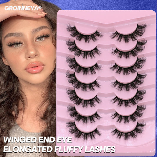 5/7 pairs 3D Mink Lashes Faux Mink Fluffy Lash Winged End Eye Elongated Fake Lashes Soft Eyelashes