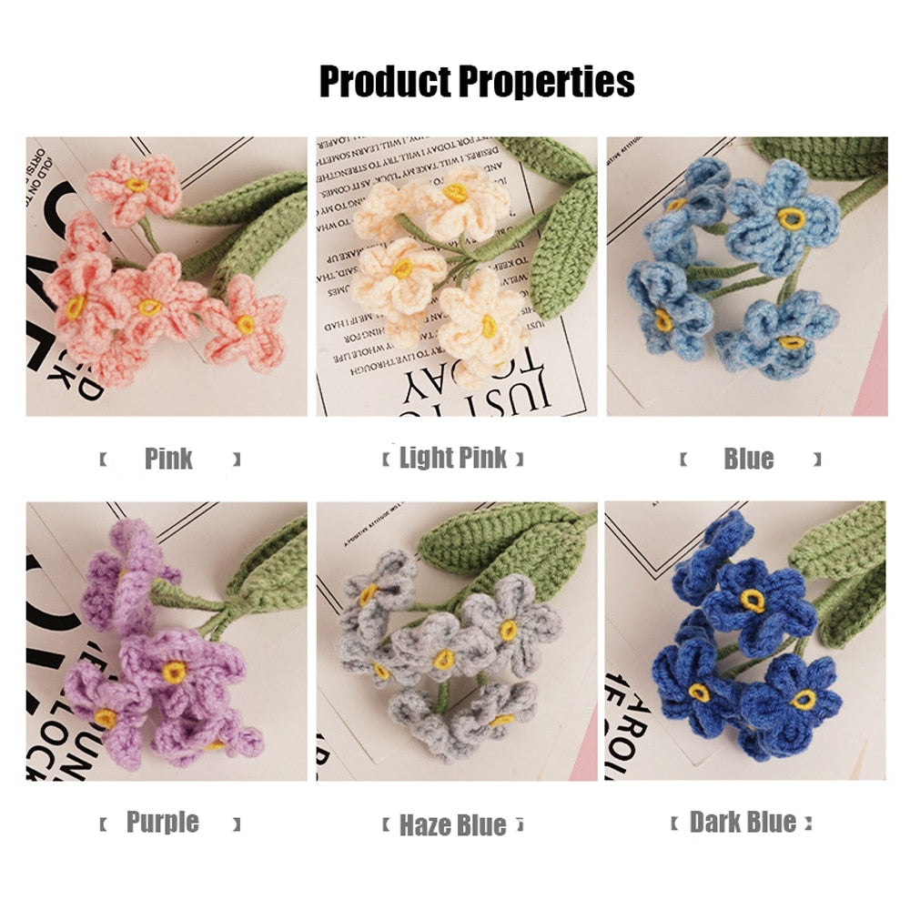 Finished Hand Knit Crochet Forget Me Not Flowers Handmade Flower Bouquet Home Decoration