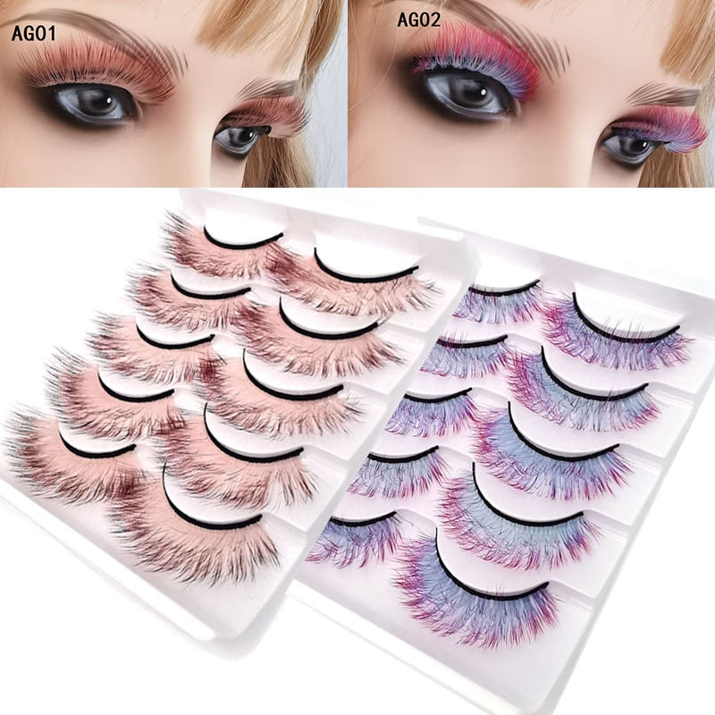 Gradient Color False Eyelashes 5pairs 3D Faux 100% Mink Fake Lashes Hair Fluffy Soft Lash Extension Reusable