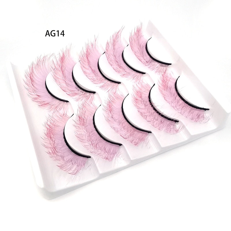Gradient Color False Eyelashes 5pairs 3D Faux 100% Mink Fake Lashes Hair Fluffy Soft Lash Extension Reusable