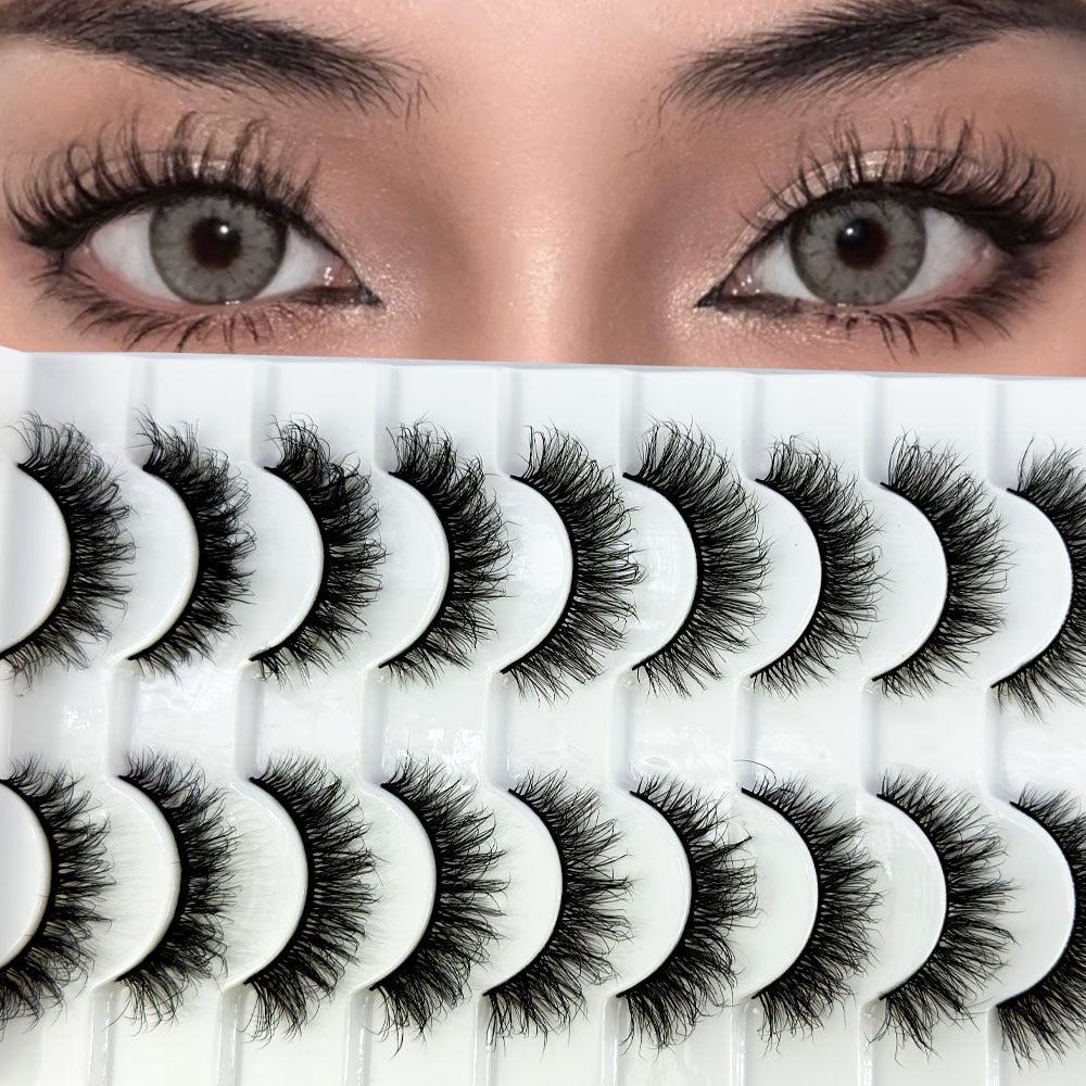 10Pairs 5D Faux Mink Hair False Eyelashes Natural Messy Eyelash Crisscross Wispy Fluffy Lashes Extension Fake Lashes
